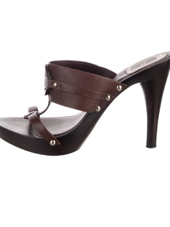 Dior Shoes - Dior Brown Leather Studded High Heel mule Sandals